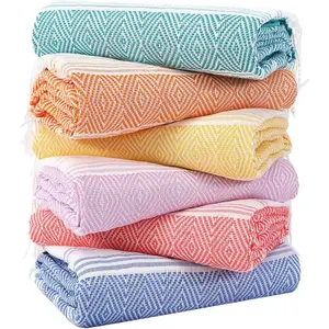 6 Packs Oversized Turkish Beach Towels Set Bulk 74"x38" Extra Large Quick Dry Sand Free Light Swim Bath Camping Pool Towel Travel Blanket Essentials Cruise Accessories Adult Vacation Stuff