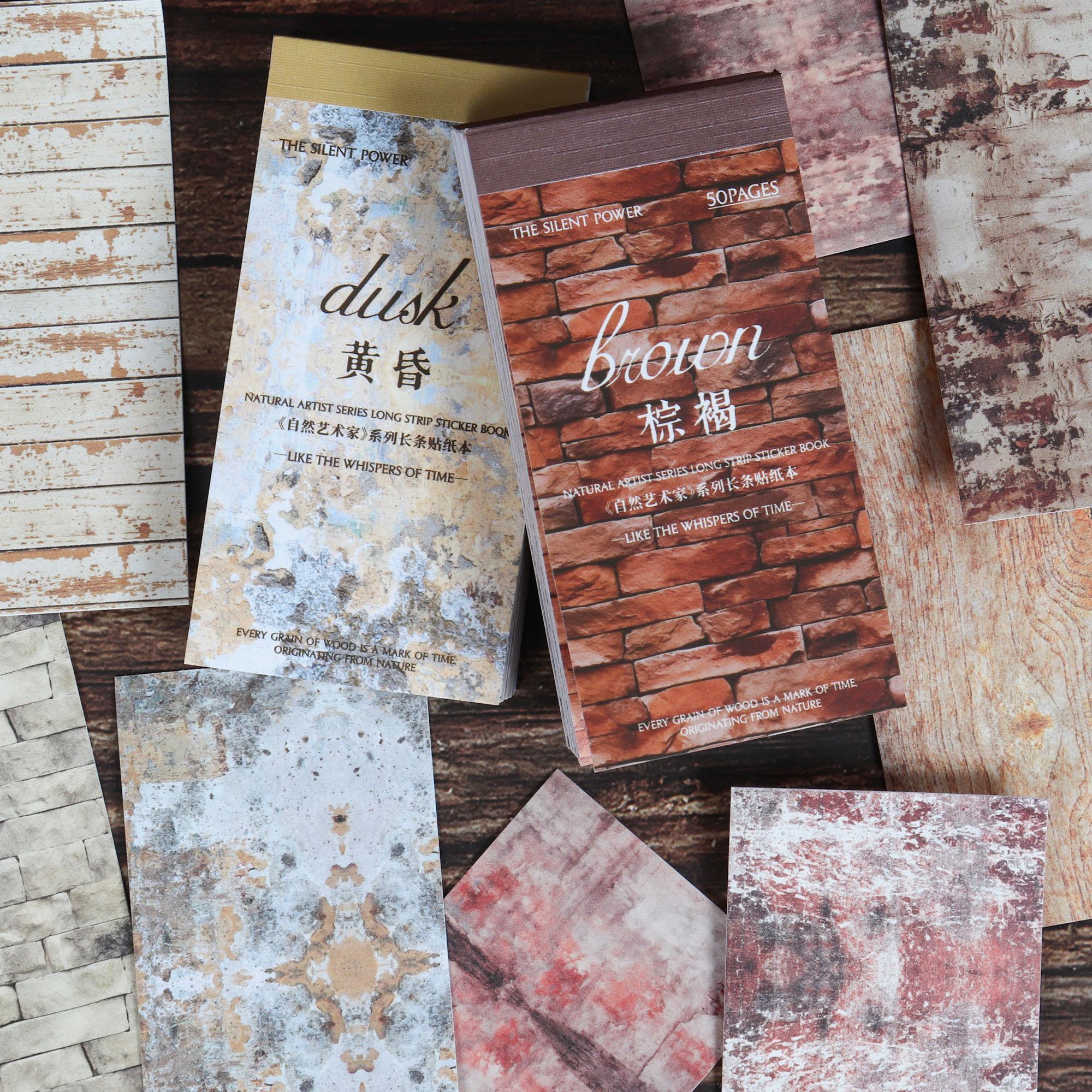 Vintage Texture Theme Self-adhesive Aesthetic Scrapbook Sticker Book, Sticker Album, 50 Sheets DIY Crafts, Collage Decoration, Creative Craft Kit, Scrapbooking Supplies, Scrapbook Materials, Junk Journals, Stickers Kit