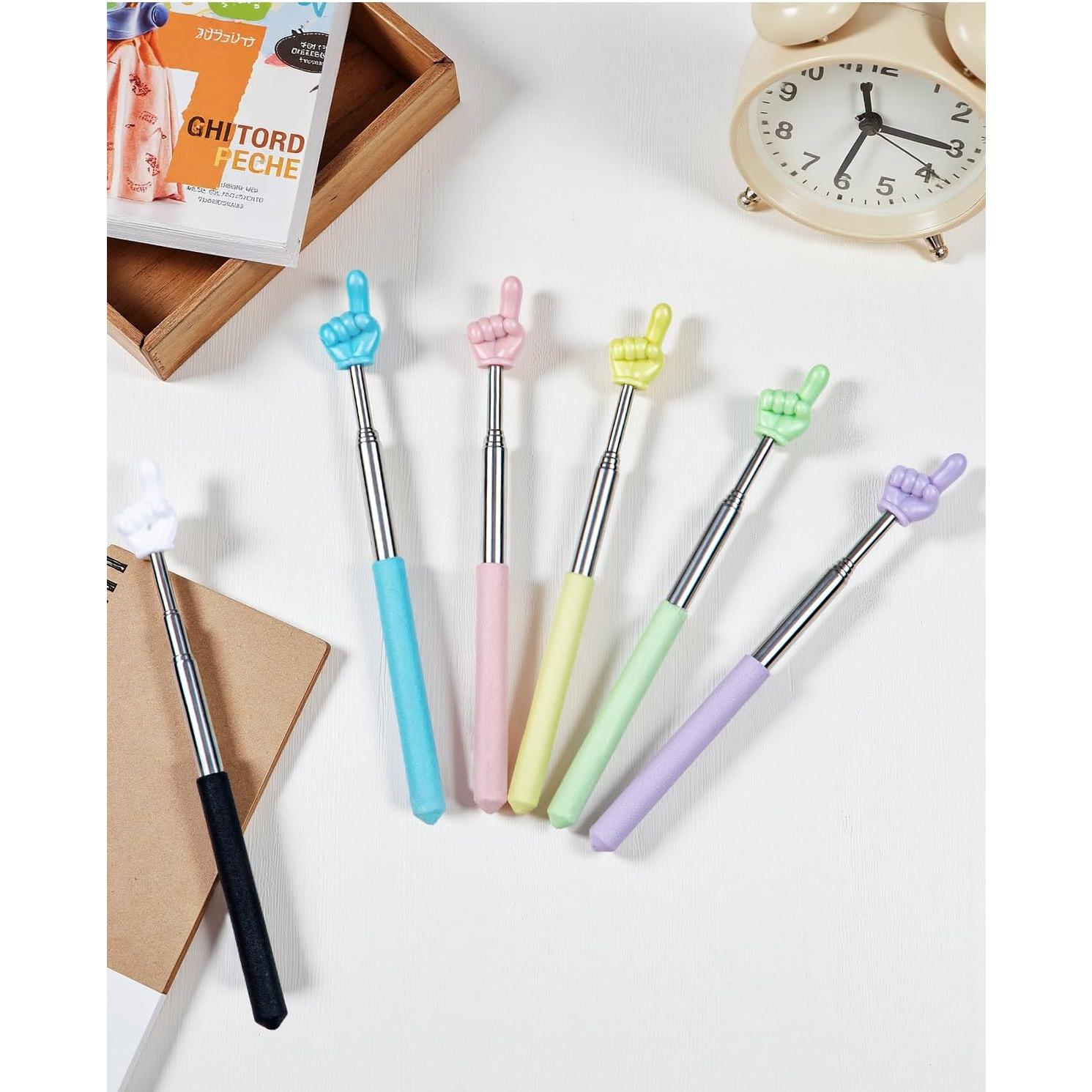 6 count Finger Pointer Stick for Classroom - Extendable Teacher Pointer Stick and Pointer Finger Tool - Colorful Hand Pointer Stick for Presentations-Telescopic Pointer Stick-Classroom Essentials