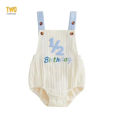 Honganda Baby Boy 1/2 Birthday Outfit Sleeveless Corduroy Overalls Half Way To One Cake Smash Romper For Half Birthday Party