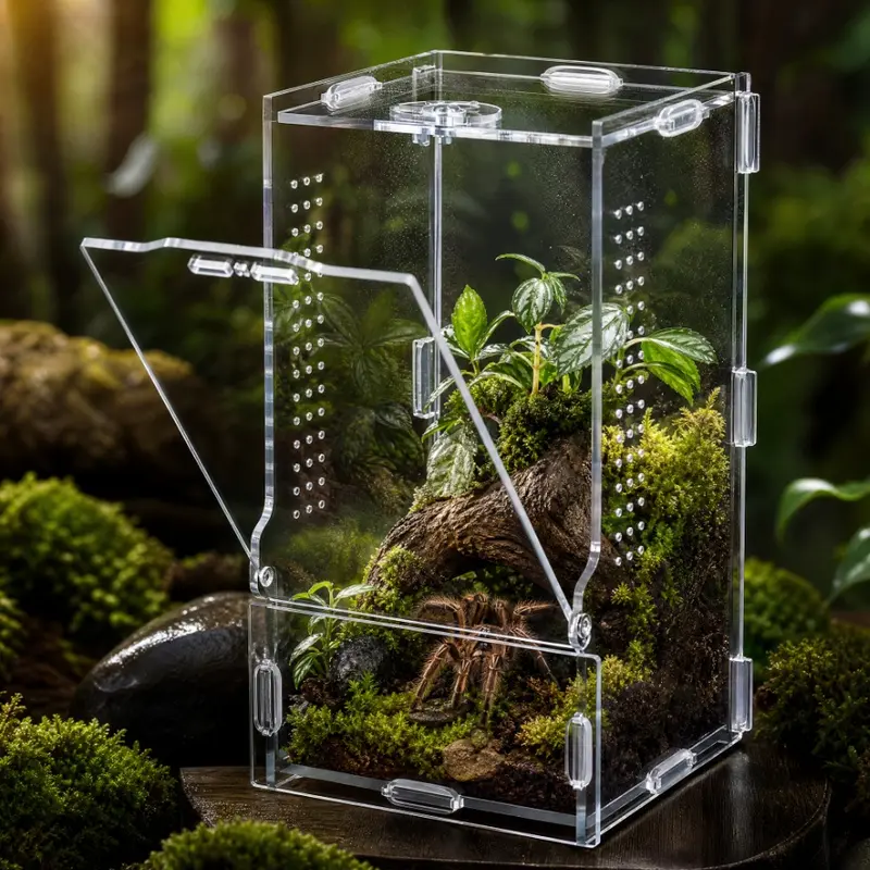 Small reptile habitat boxes, spider and tarantula enclosures, mantis habitats, reptile tanks