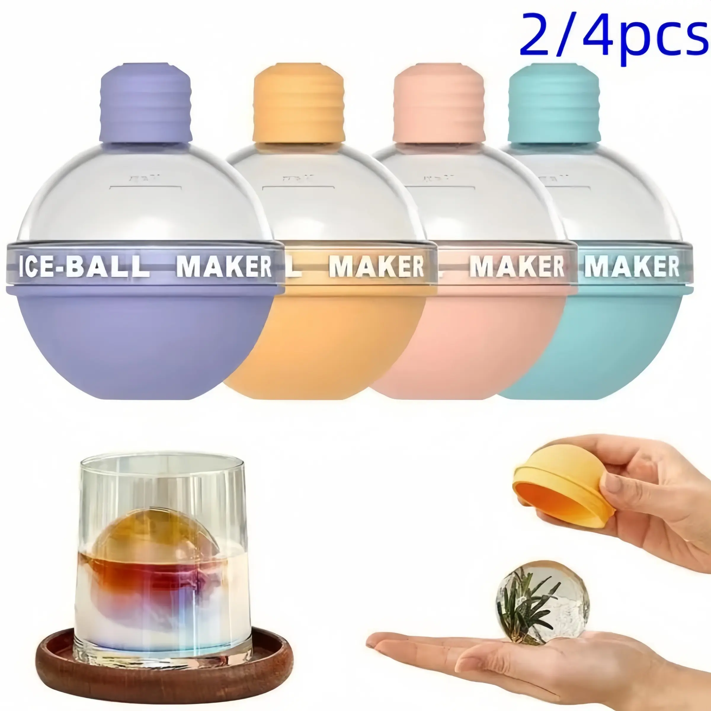 Silicone Ice Ball Maker, Ice Sphere Maker, Random Color Round BallShaped Ice Ball Mold, Ice Molds, Spherical Ice Cubes, Ice BallMaker for Whiskey & Cocktail, KitchenAccessories, Home Bar Accessories, Drink Accessories
