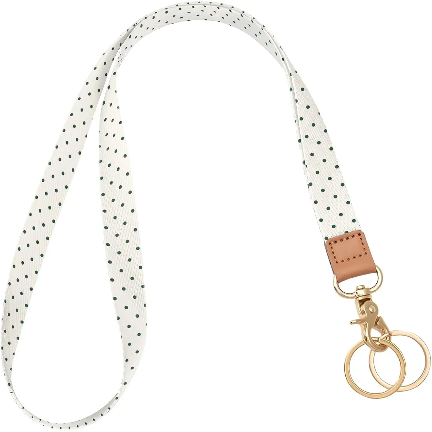 Women's Cute Beige Polka Dots & Hearts Pattern Lanyard - Home Organizer Keychain for ID Badges, Keys, Wallet