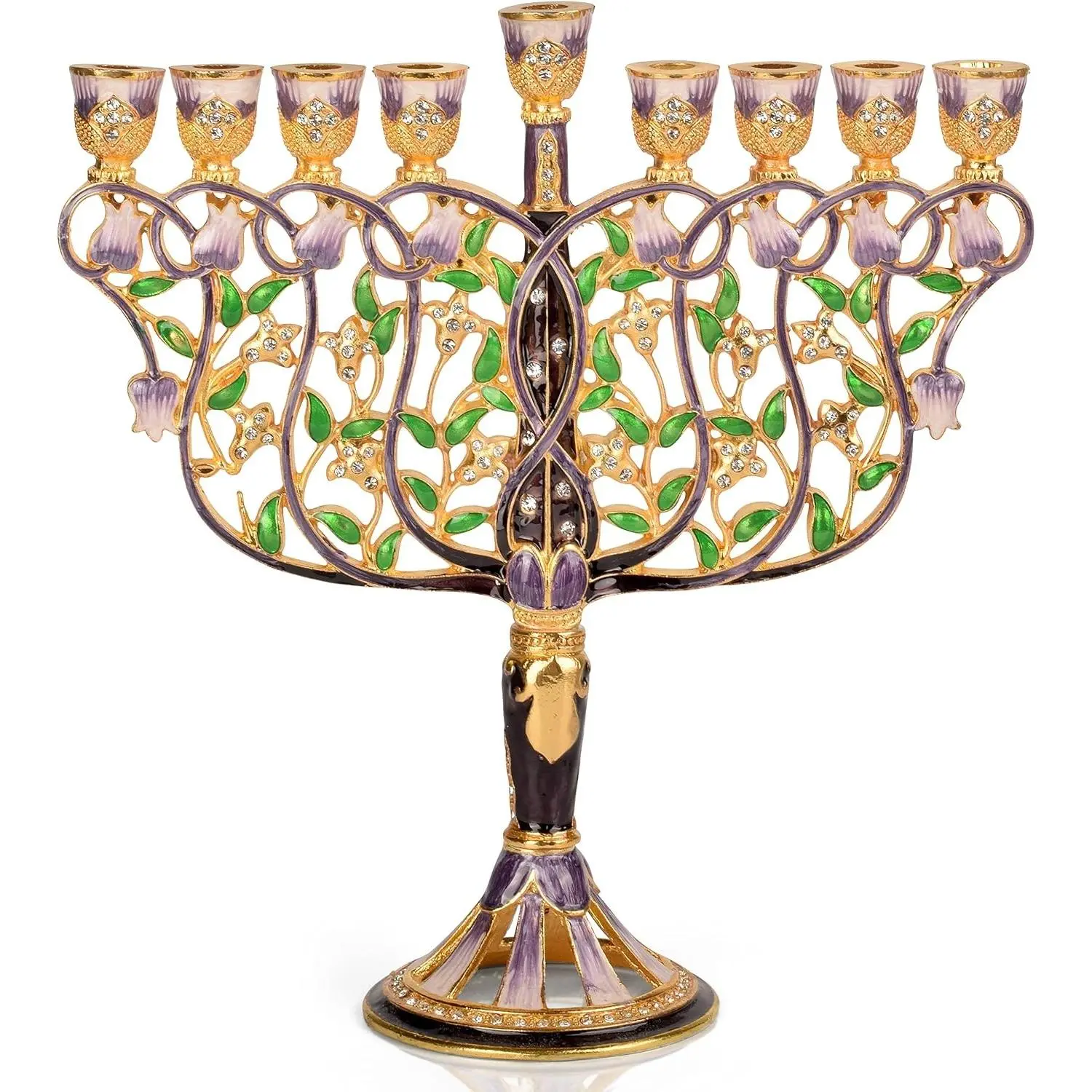 Tree of Life Hanukkah Menorah, Fits All Standard Chanukah Candles, Modern Jeweled Candle Menorahs for Chanukah - Multicolored