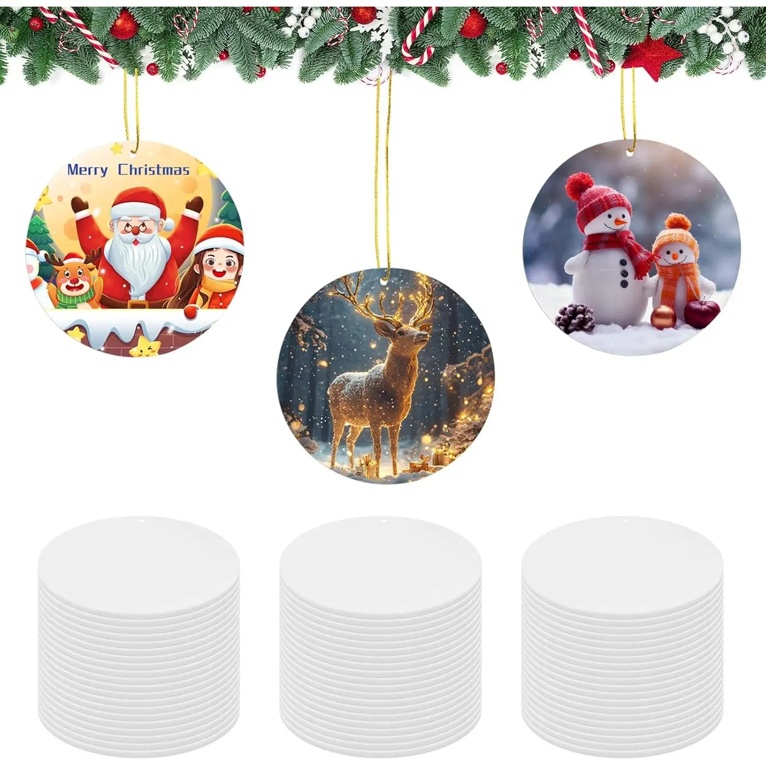 50 count Sublimation Ornament Blanks,Felt Christmas Ornaments,Sublimation Christmas Ornament Blanks for Christmas Tree Decor Blank Ornaments,DIY  Crafts (Round 3.5 inch)