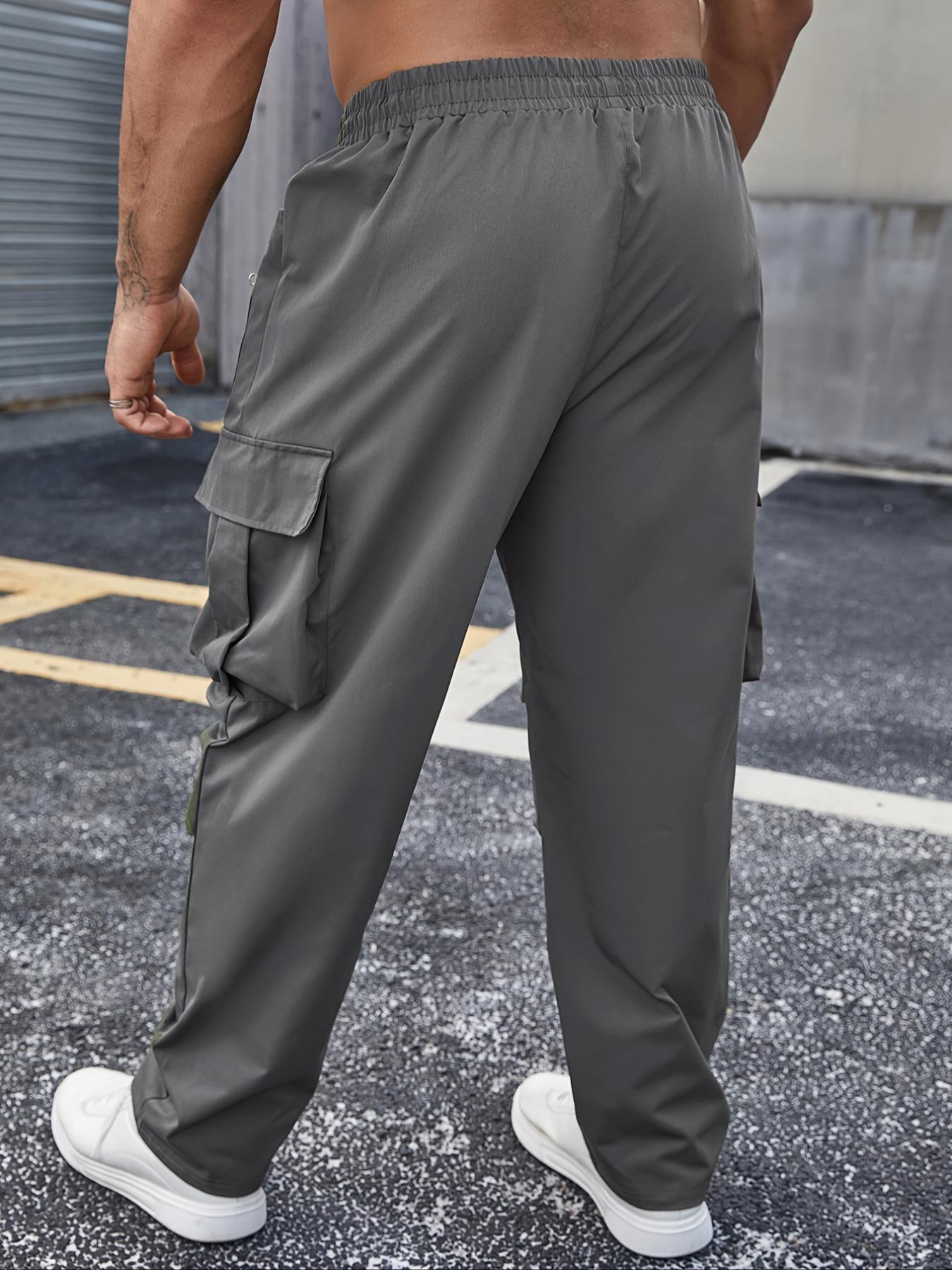 Plus Size Solid Drawstring Waist Cargo Pants, Casual Streetwear for Daily Wear, Men's Dark Gray Trousers for All Seasons