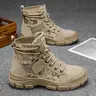 Men's Camo Tactical Boots, Fashion Casual Style, Solid Lace-Up Short Boot, Hiking & Daily Wear, Spring/autumn Use, Round Toe Design, Outdoor Shoes