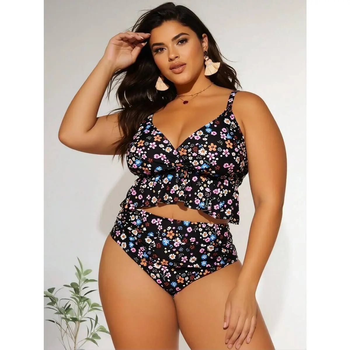 Women's Extended Sizes Halloween Print Cartoon High-Waisted Push-Up 2-Piece Swimsuit Set, High-Stretch Elastane Beach Wear, Cheeky, Machine Washable, 3XL, Swimsuits Set