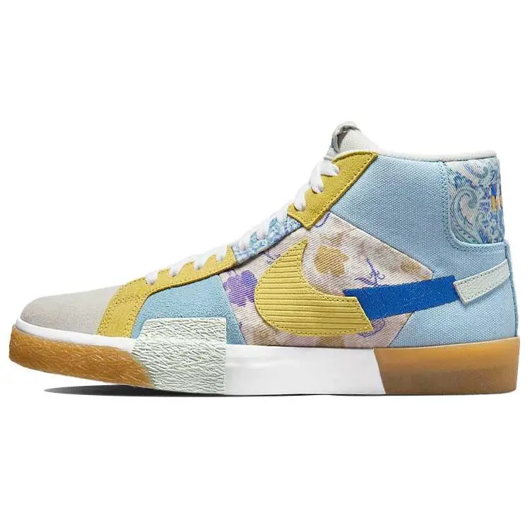Nike Blazer Canvas Leather Cashew Flower Mid-Top Sneakers Unisex Light Beige Blue Verifiable, with credentials and supporting global authentication