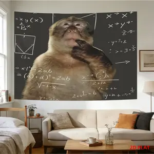 Pattern Printing Tapestry- Mathematical Equations, Monkey Thinking, Chimp, Yawning, Room Wall Decoration, Not Luminous, Suitable for Bedroom, Living Room, Meditation Area, Office, Party Decoration