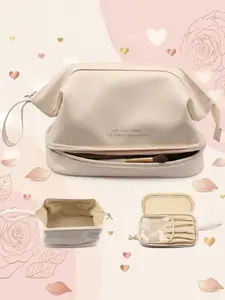 Valentine's Day PU Leather Cloud Makeup Bag, High Aesthetic Portable Wash Bag, Large Capacity Women's Storage Bag, Casual All Seasons