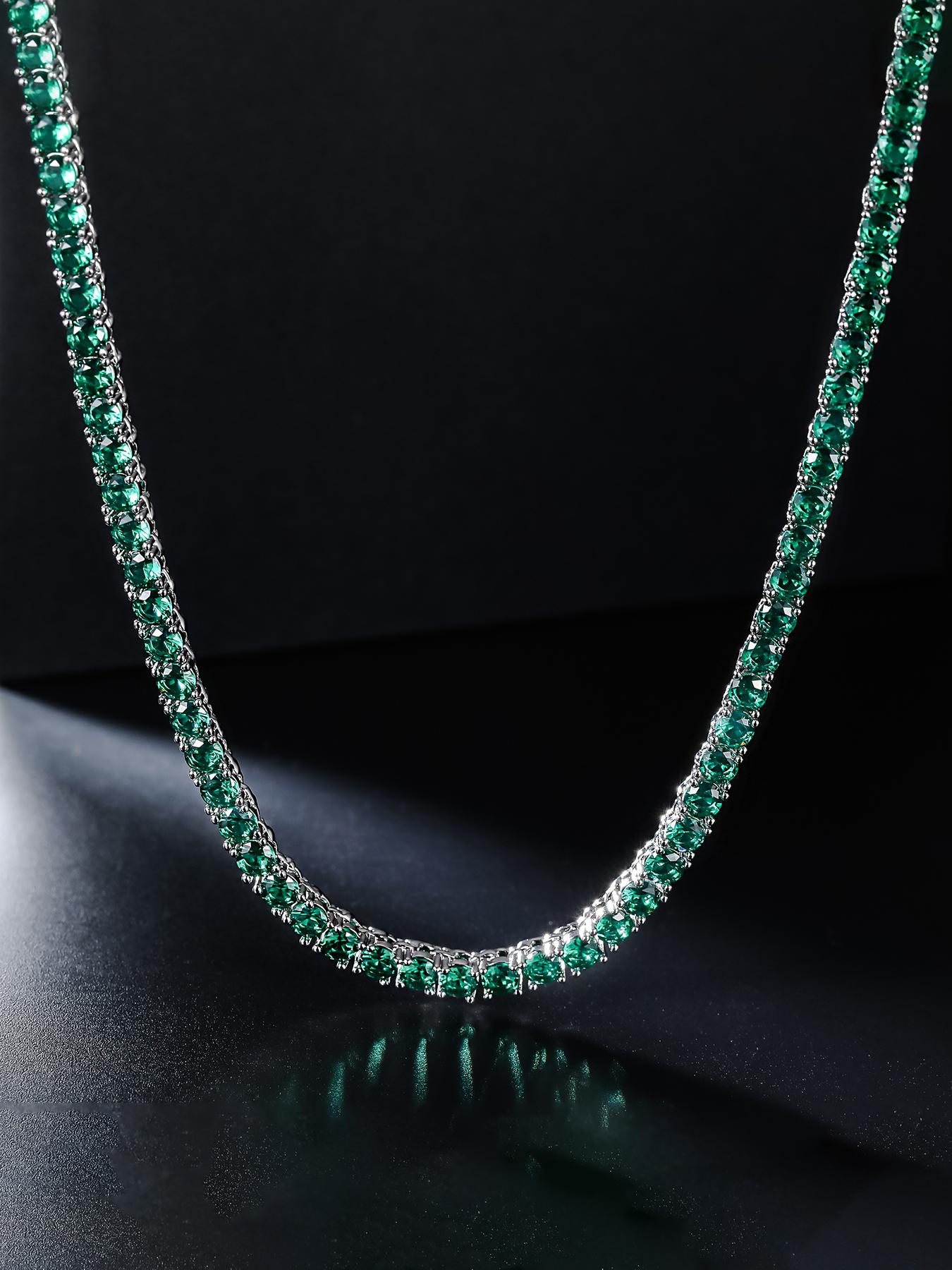 1pc ICED CHICS 4mm green single-row zircon necklace, tennis chain, Cuban Link Chain, hip-hop casual, neat copper-inlaid zircon, exquisitely crafted, can be worn stably without color change