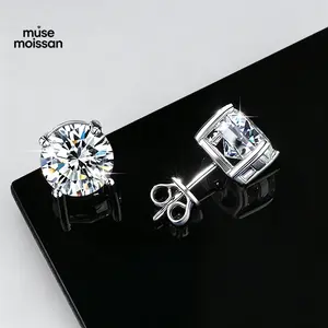 MUSE S925 Sterling Silver Moissanite Stud Earrings 4-Prong VVS Diamond-Like Sparkling Unisex Jewelry