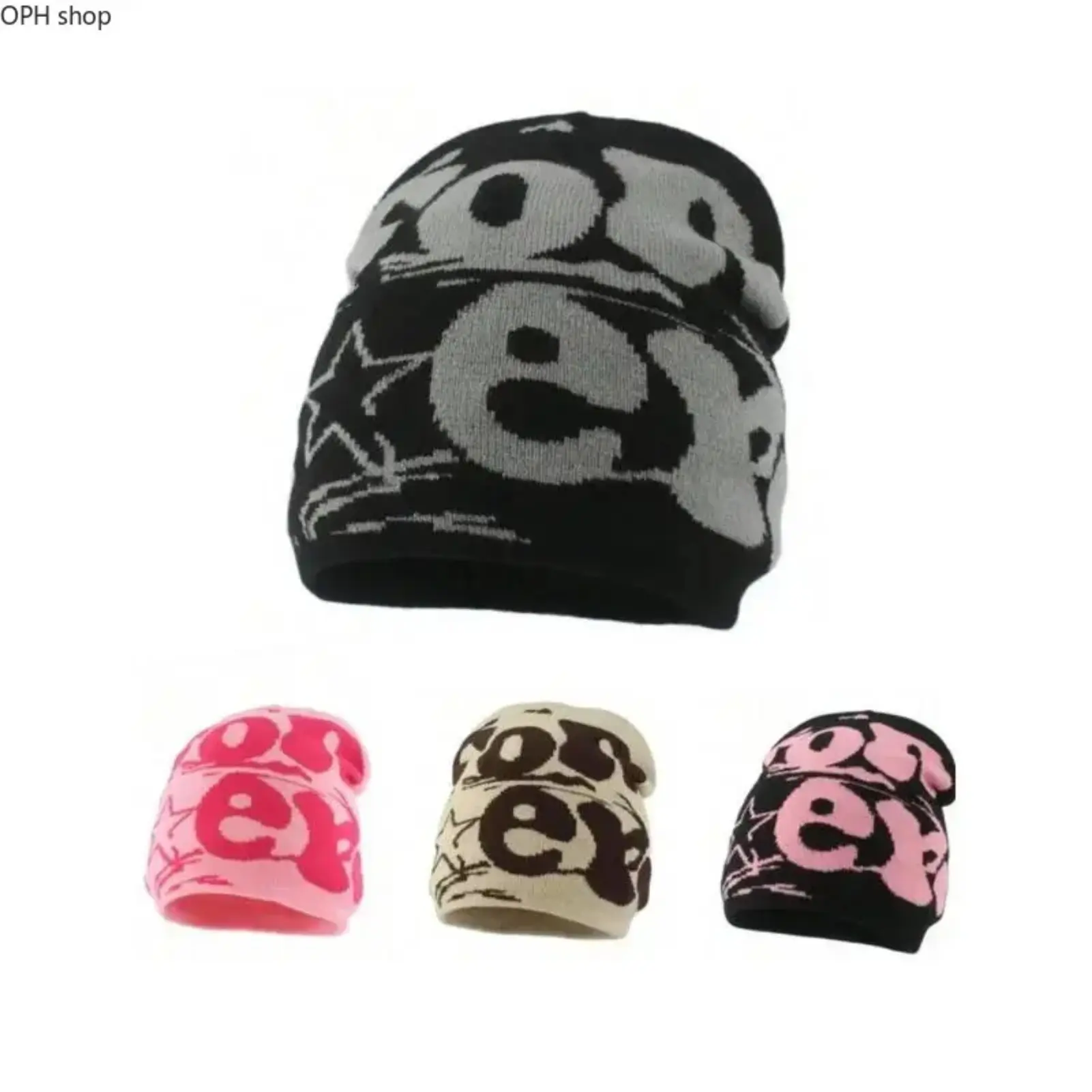 Unisex Y2K Letter Jacquard Knit Beanie - Warm Fitted Cold Weather Headwear, Machine Washable Fashion Street Hat for Outdoor Daily Autumn Winter Use