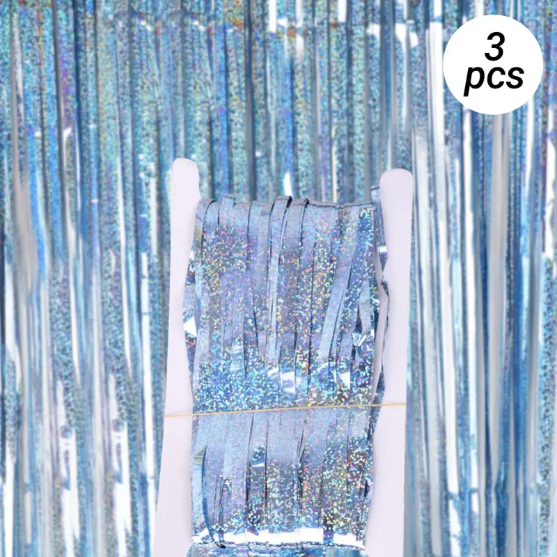 3Pcs 78.3 Inch Laser Fringe Streamers, Multi-color Shiny Decor Bands, Eye-catching Backdrop Ornaments for Wedding Birthday Party & Holiday Events, Decorations Supplies