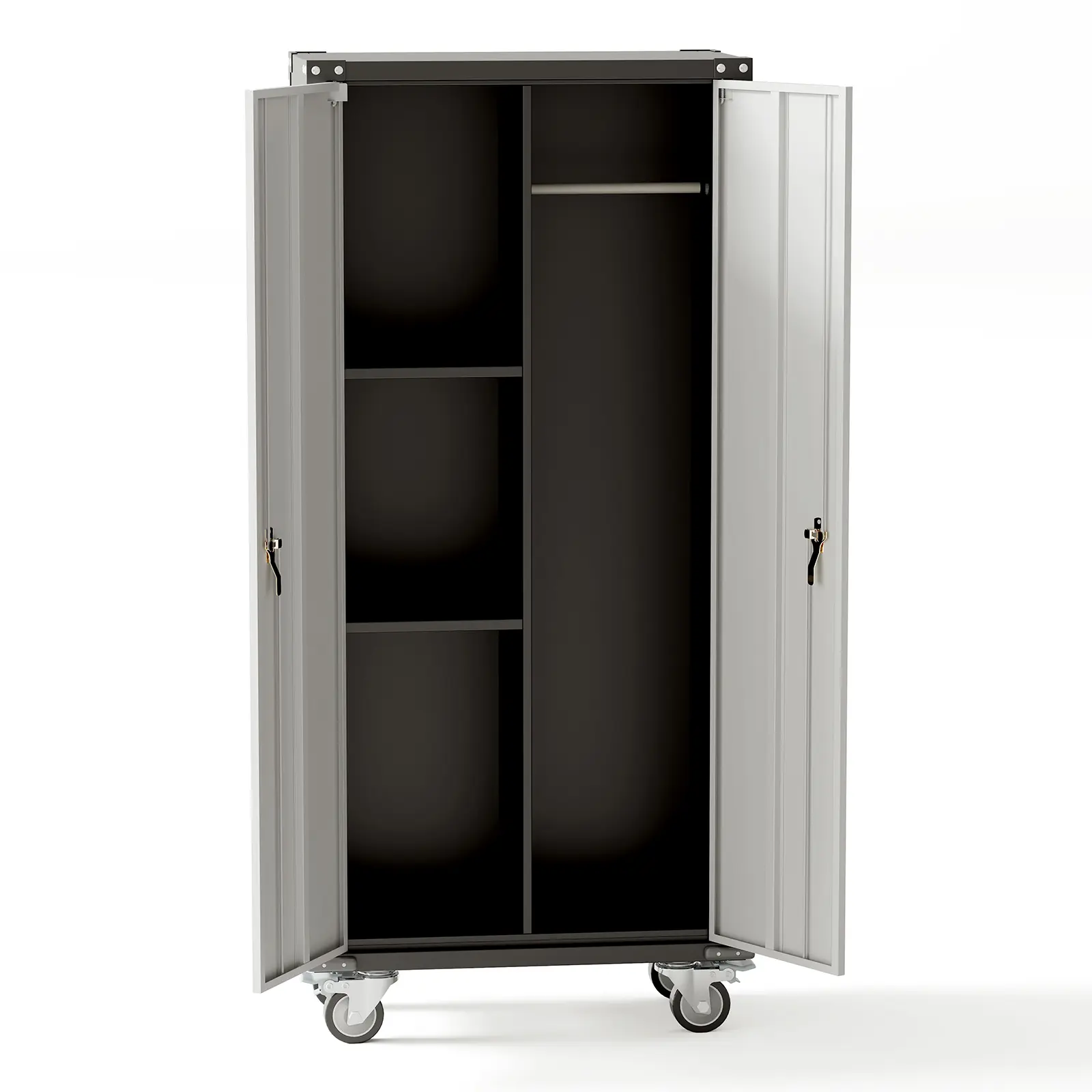 Heavy-Duty Steel Tool Storage Cabinet - 71in Lockable Organizer with 4 Adjustable Shelves, Wheels, Adjustable Ft - Rolling Utility Locker for Garage, Workshop, Locking Doors, Roller Wheels