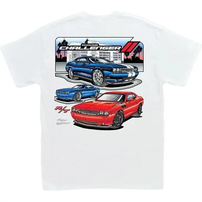 Dodge Challenger White T-Shirt R/T SRT HEMI Scat Pack Hellcat Retro Car Lover Gift Vintage Apparel for Men & Women Medium Size Made in USA 100% Cotton Crewneck Unisex Graphic Tee fit t-shirt