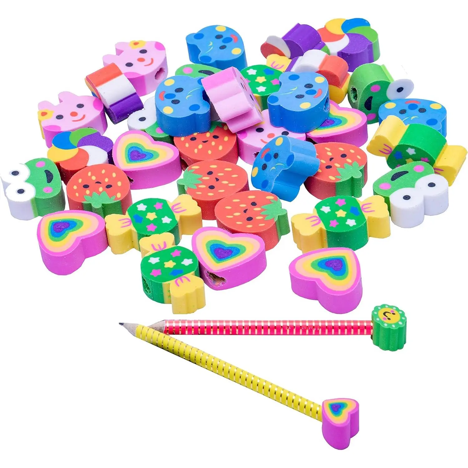 35 count Pencil Top Erasers,  Pencil Erasers Toppers, Cute Heart Cap Erasers for   to School, Classroom Prize