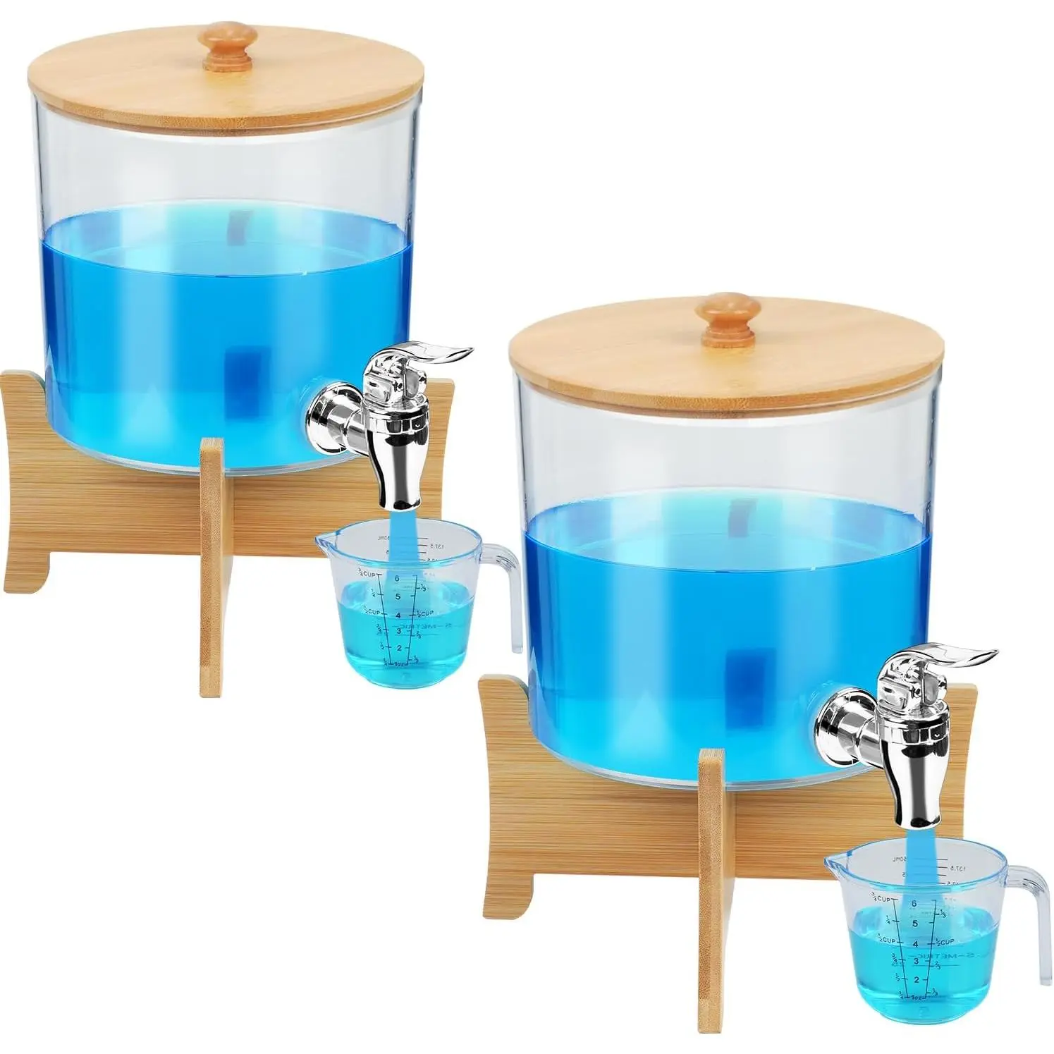 Laundry Detergent Dispenser*2 with Shelf & Bamboo Lid for Liquid Detergent, Laundry Soap Scent Booster & Fabric Softener Dispenser for Laundry Room Organization and Storage with 2 Cups & 20 Labels