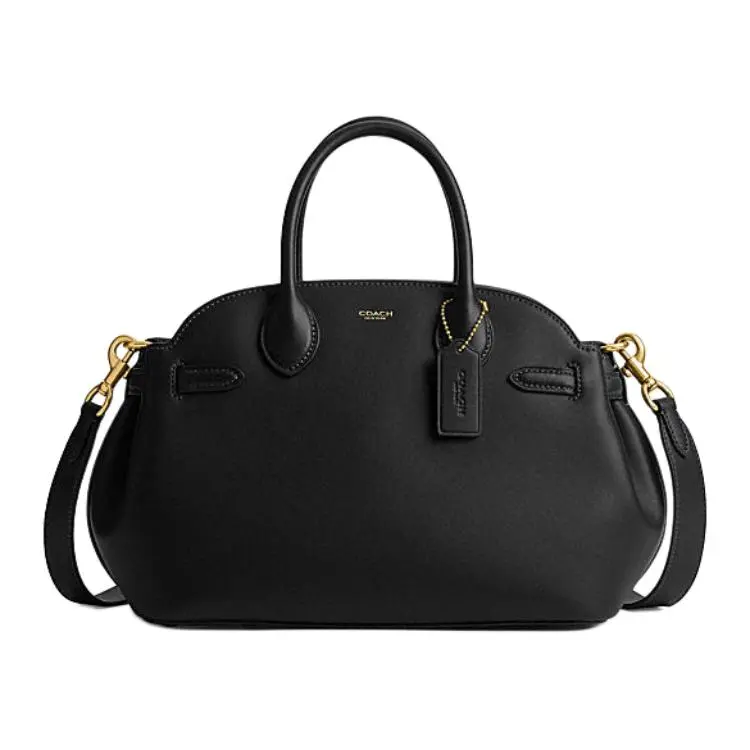 COACH Empire Carryall 28 Handbag for Women – Detachable Logo Strap, Full-Grain Leather, Crossbody/Shoulder/Top Handle, Black