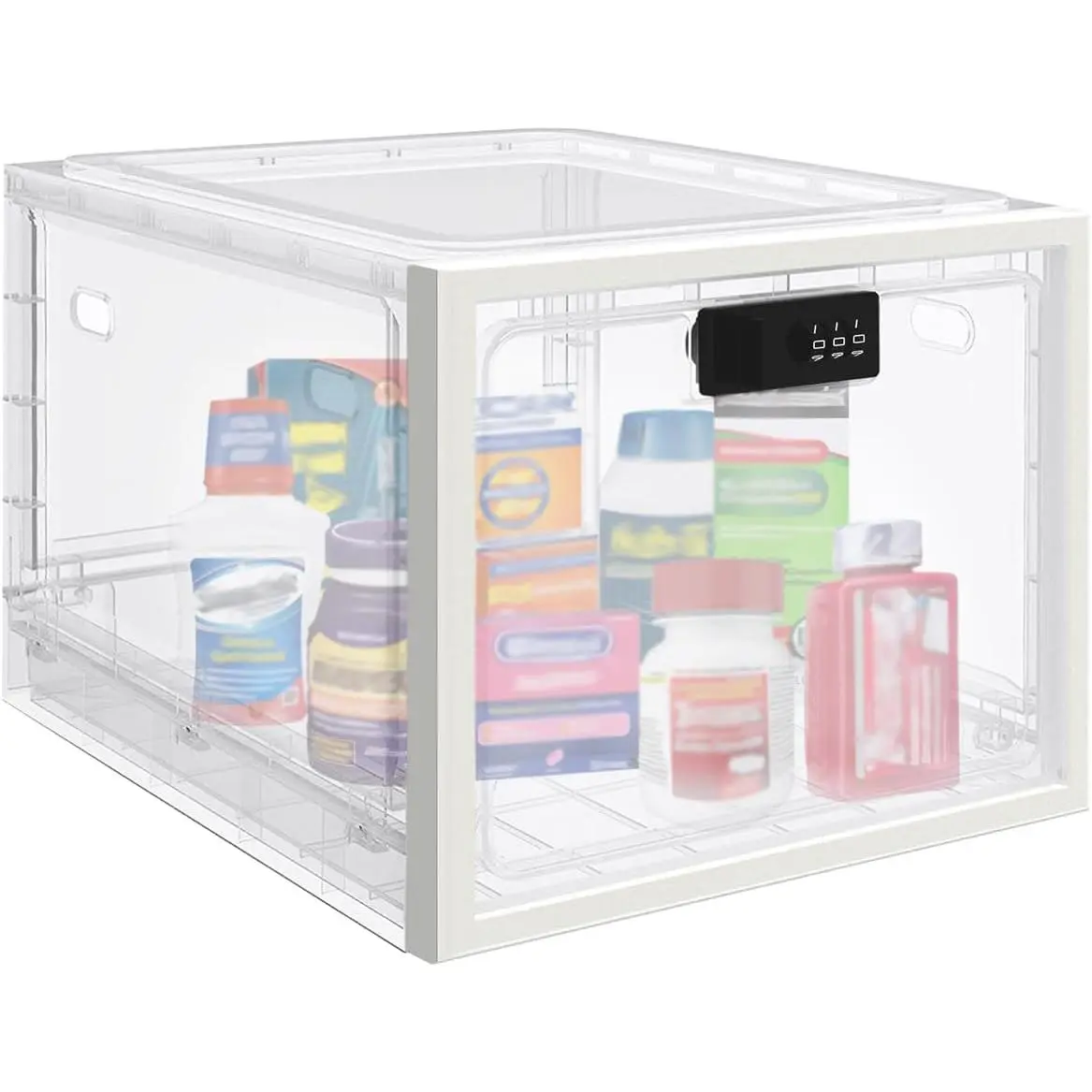 Lock Box for Safe Medication, 10L Lockable Storage Box for Fridge/Snacks , Phone Lock Boxes with Combination Code for /Dorms/Office Storage (1, Translucent White)