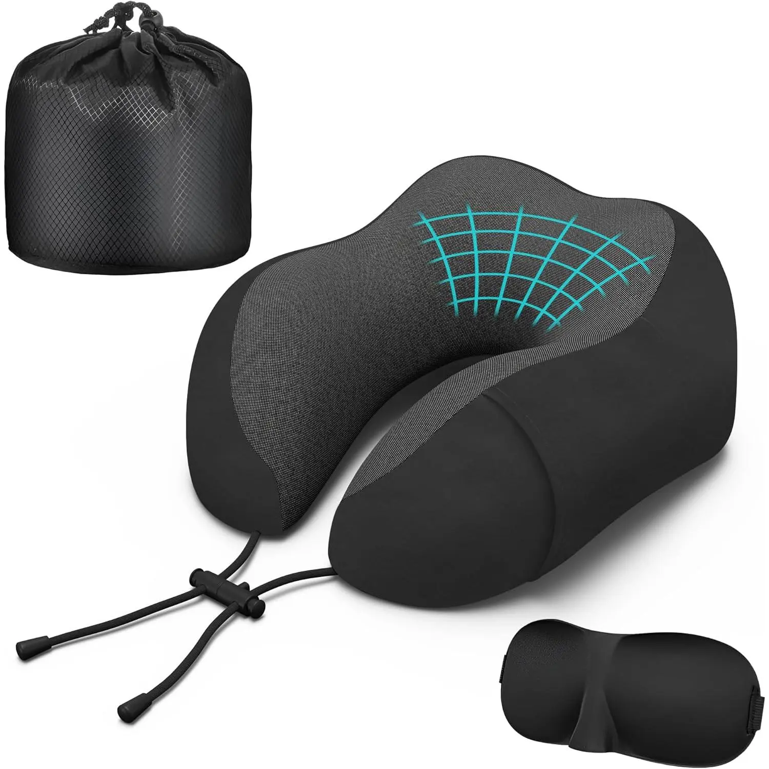 Neck Travel Pillow, Pillow for Airplane, Machine Washable, Flight Pillow, Suitable for Sleeping Airplane, Car, Office and Home (Black)