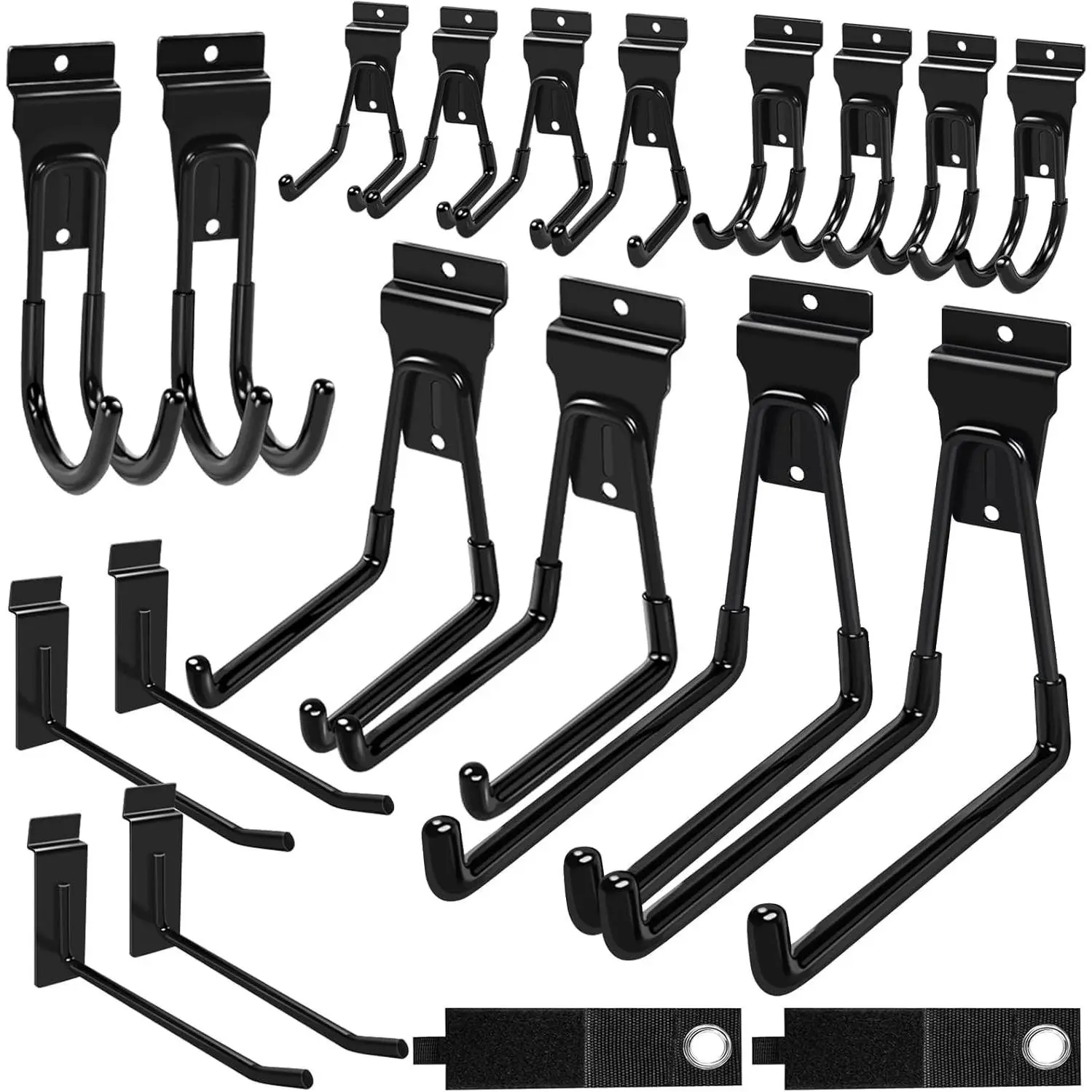 klasit Black Slatwall Hooks (20-Pack) - Firm Grip, Durable Slatwall Accessories for Heavy Duty Garage Use, Hook-Shape Organizer for Garden Tools to Maximize Space Efficiency