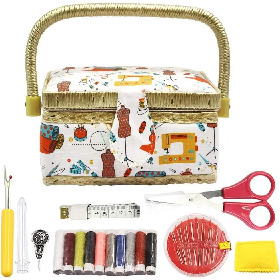 Sewing Basket with Sewing Kit Accessories Small Sewing Organizer Box with Supplies DIY Sewing Kit (Orange)