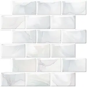 10 Sheets Thicker Design Peel and Stick Backsplash 12"x12" Peel and Stick Wall Tiles Subway Look Marble Tiles for Kitchen and Bathroom Light Gray Veins