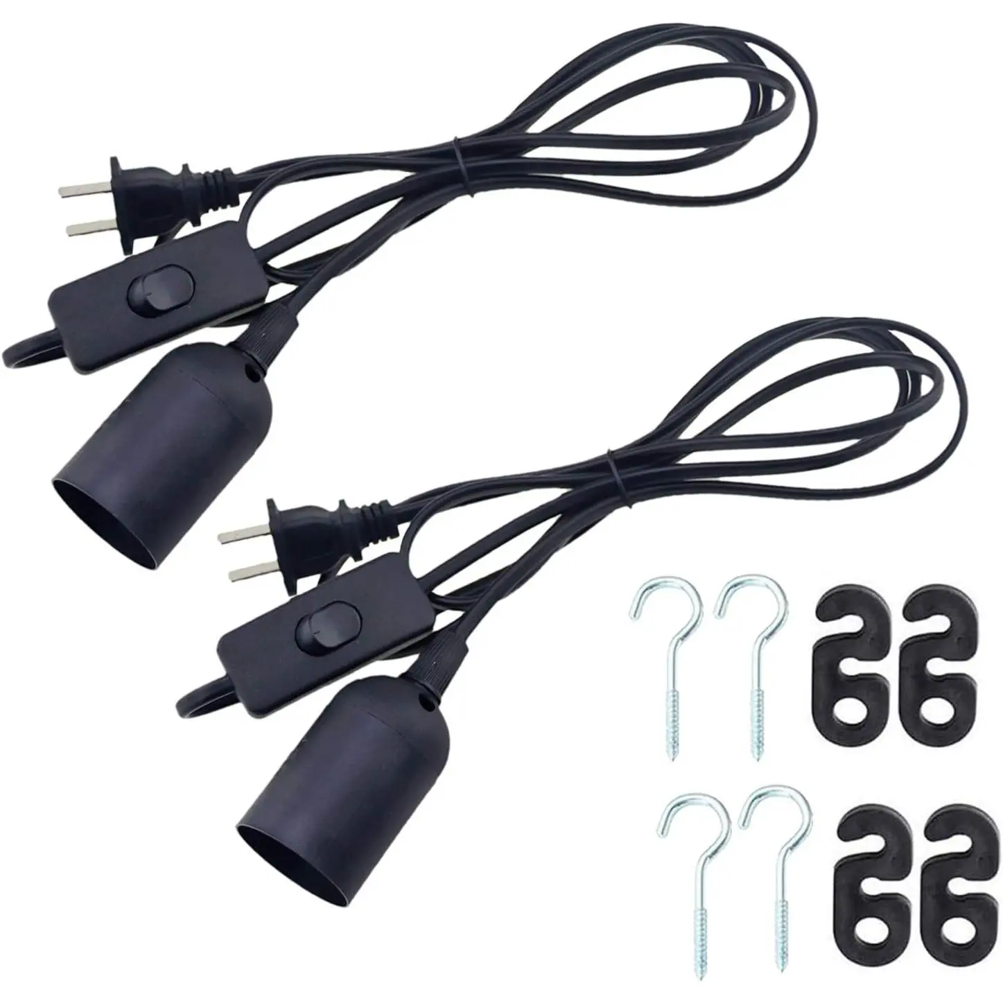 2packs 5.9ft E26/E27 LED Light socket extension cord with /Off  and  AC Power Plug Bulb Socket for Pendant Lighting Bulb Lamp in Kitchen Bedroom Restaurant (5.9ft 2packs)
