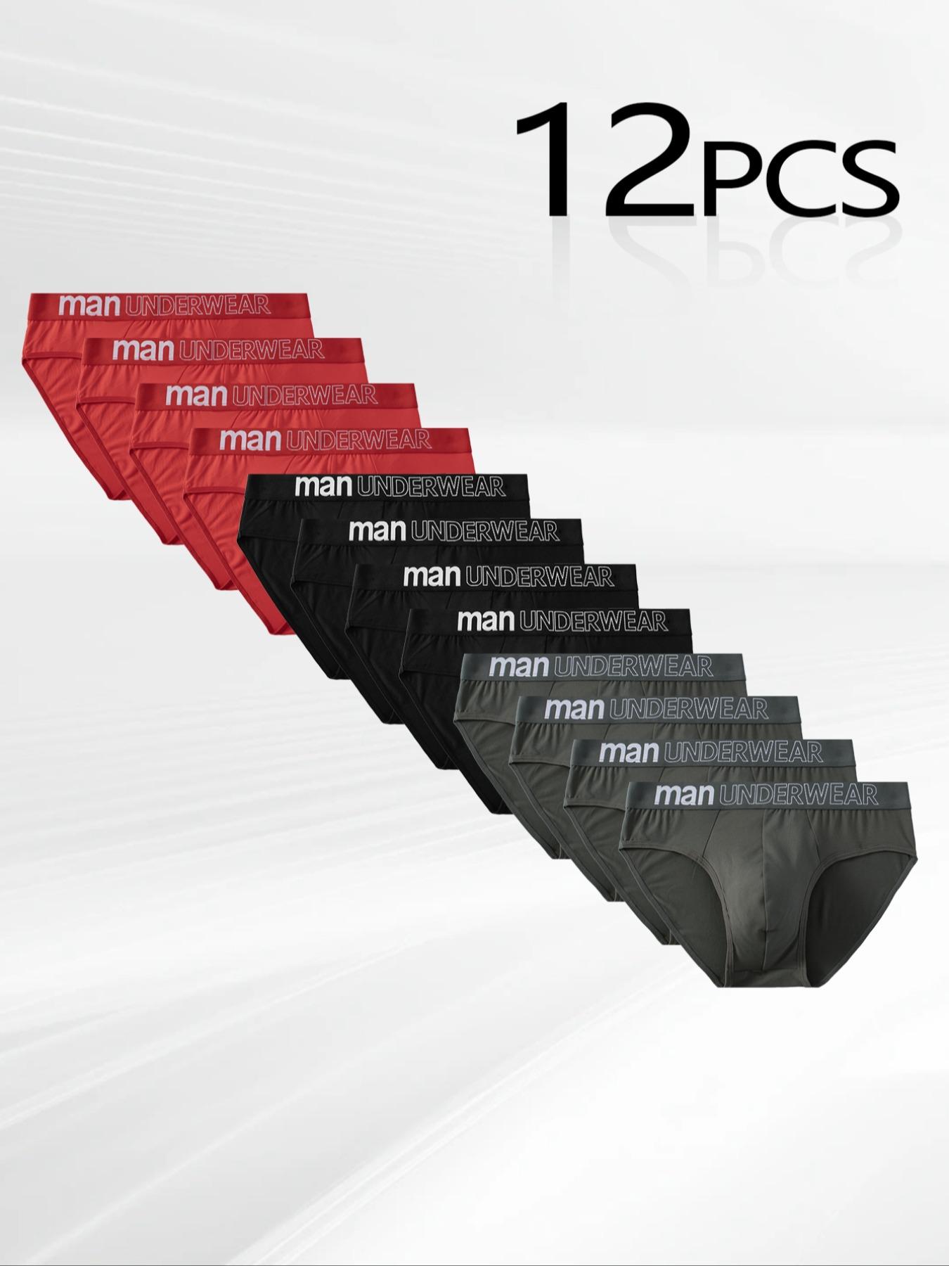 Men's Letter-Tape Solid-Color Briefs for Daily Wear, Casual Men's Underwear for All Seasons, Soft Comfy Undergarments, Soft Breathable Briefs