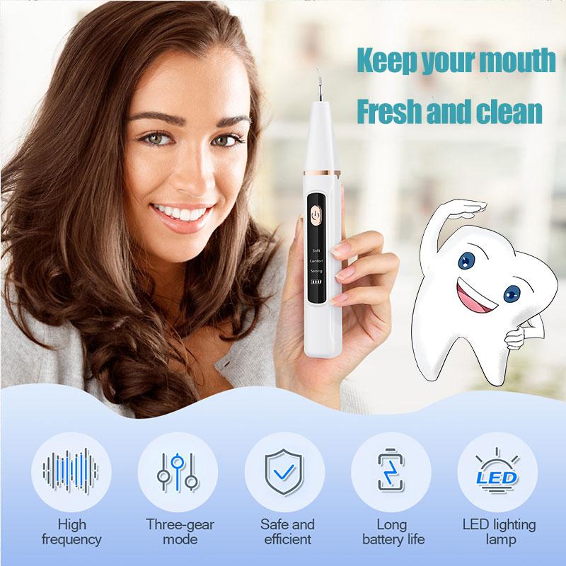 Ultrasonic Dental Cleaner Electric Tooth Cleaning Tool, Adjustable 3 Modes LED Light Fresh Breath Oral Hygiene Home Use