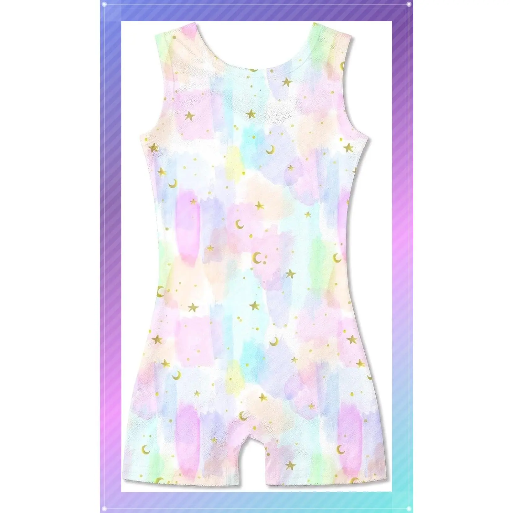 2-10Y Girls Gymnastics Leotards with Shorts Printed Biketards | 85% polyester 15% spandex, stretch for jumps and cartwheels, attached shorts, gymnastics class, tumbling and active playGift