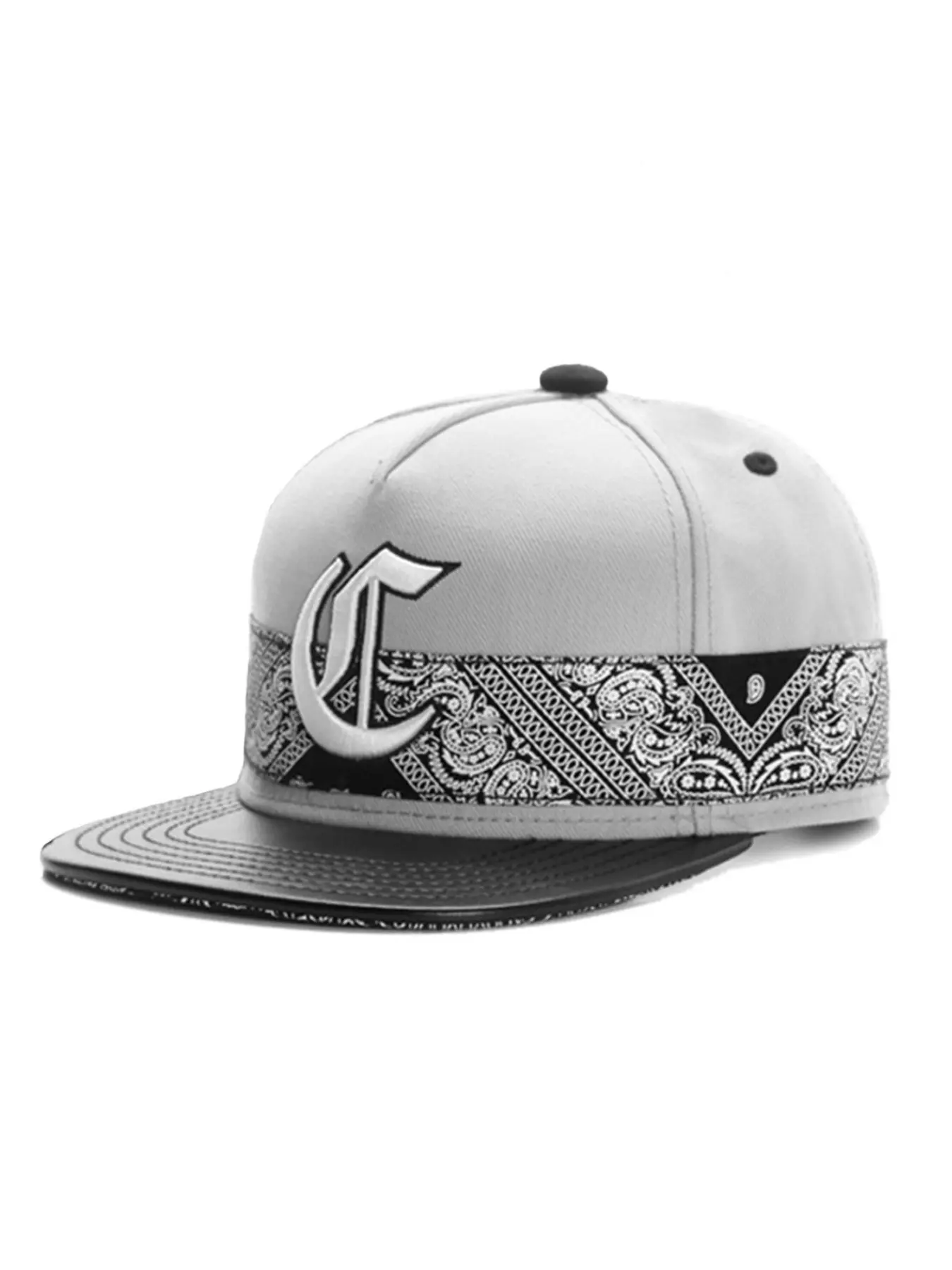 New European and American style large C paisley pattern printed and embroidered leather brim adult hip-hop unisex snapback adjustable baseball cap