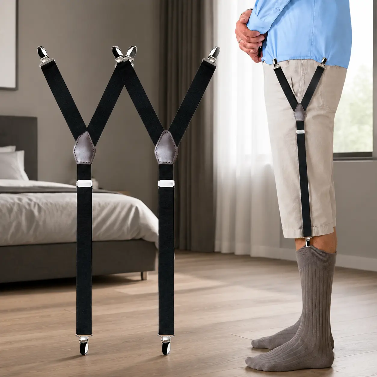 Men Shirt Stays Adjustable Elastic Garters Shirt Holder Straps Anti Ride Up Clips for Dress Shirts Uniforms and Workwear