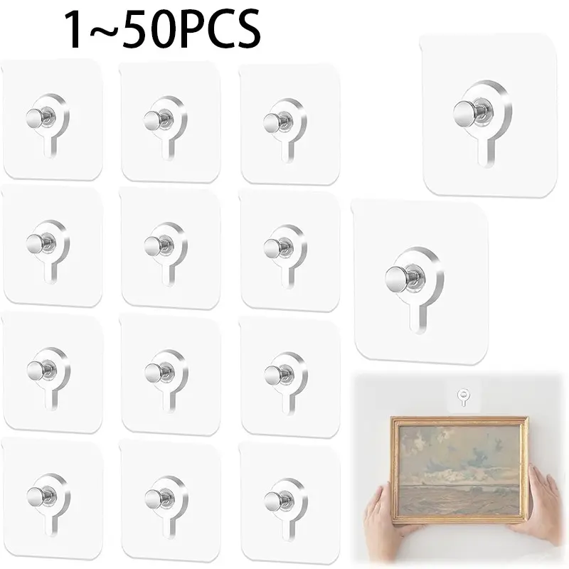 Self-Adhesive Wall Hooks No Drilling, Sticky Wall Hangers for Kitchen Bathroom, Frame Hooks Without Nails, Invisible Wallpaper Mounts, Sticky Hooks For Hanging