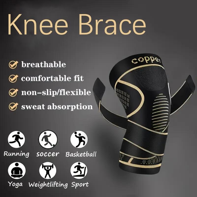 Copper Knee Brace with Strap, Compression Sleeve for Knee Support & Stability, Modern Design Durable Nylon-Blend Knee Compression Wrap, Sports Knee Brace, Patellar Knee Brace, Knee Saver, Knee Wraps