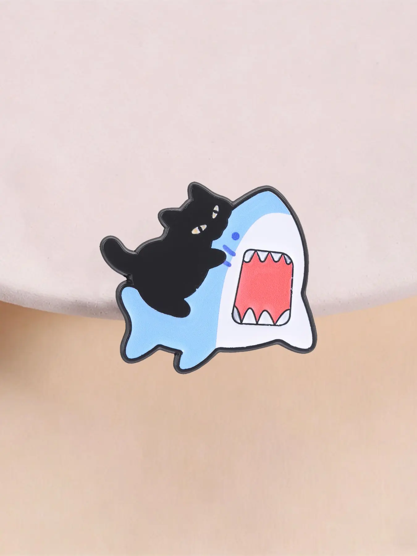 Cute Cat Riding Shark Enamel Pin, Sassy Kitten on Shark Lapel Brooch, Cat Lover Funny Animal Gift, Unique Fashion Accessory, Brooch Pins