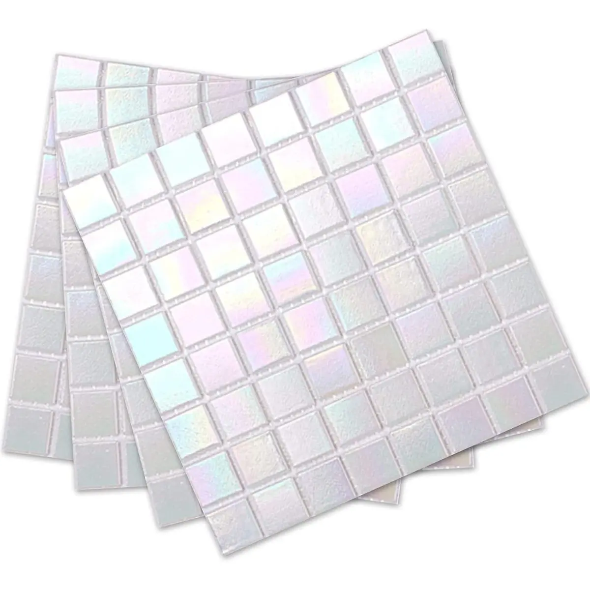 40-Sheet White Rainbow Peel and Stick Backsplash for Kitchen and Bathroom, 6.6" x 6.6" White Glass Mosaic Tiles