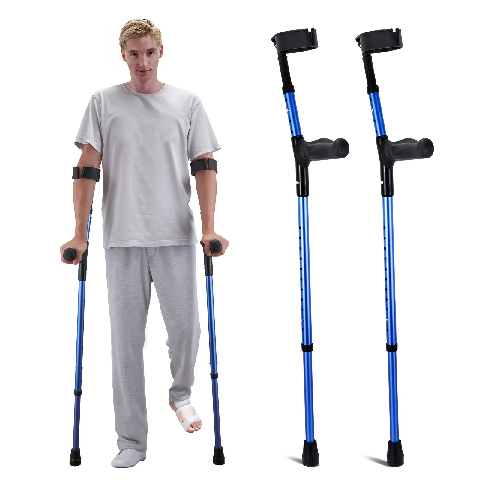 【Summerfinds】VEVOR Adult Ergonomic Forearm Crutches Tool Set, 1-Pair, 11-Level Height Adjustable (140-170 cm/225 X 100 X (795-1125) Mm), 4-Level Upper Cuff, Lightweight Aluminum Medical Support, 350 lbs Capacity for Leg Injury Surgery Needs