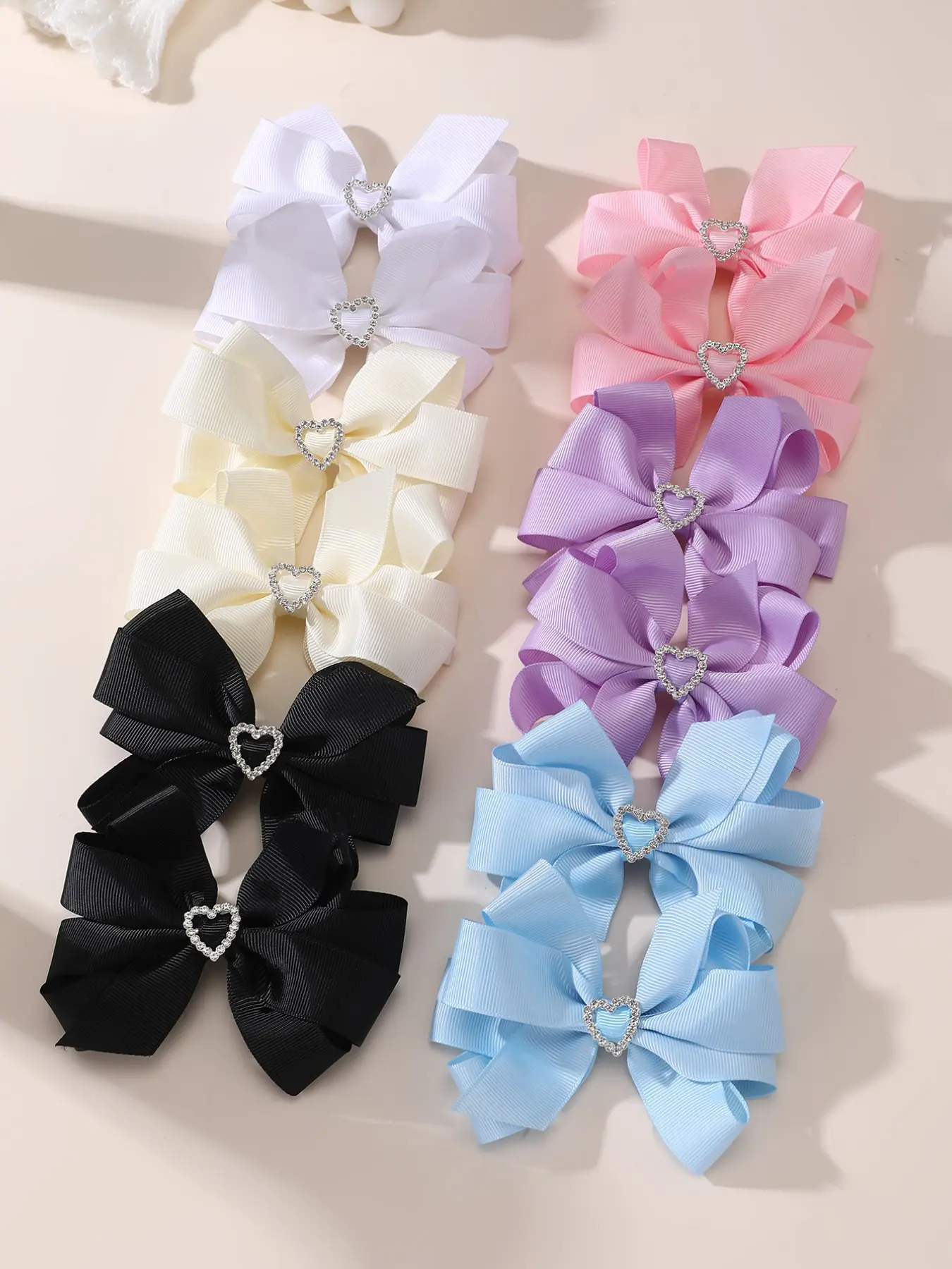 Korean Style Large Bow Decorative Hair Clips Set of 12, Cute Heart Rhinestone Hair Accessories, All Seasons Fashionable Hairpins, Barrettes