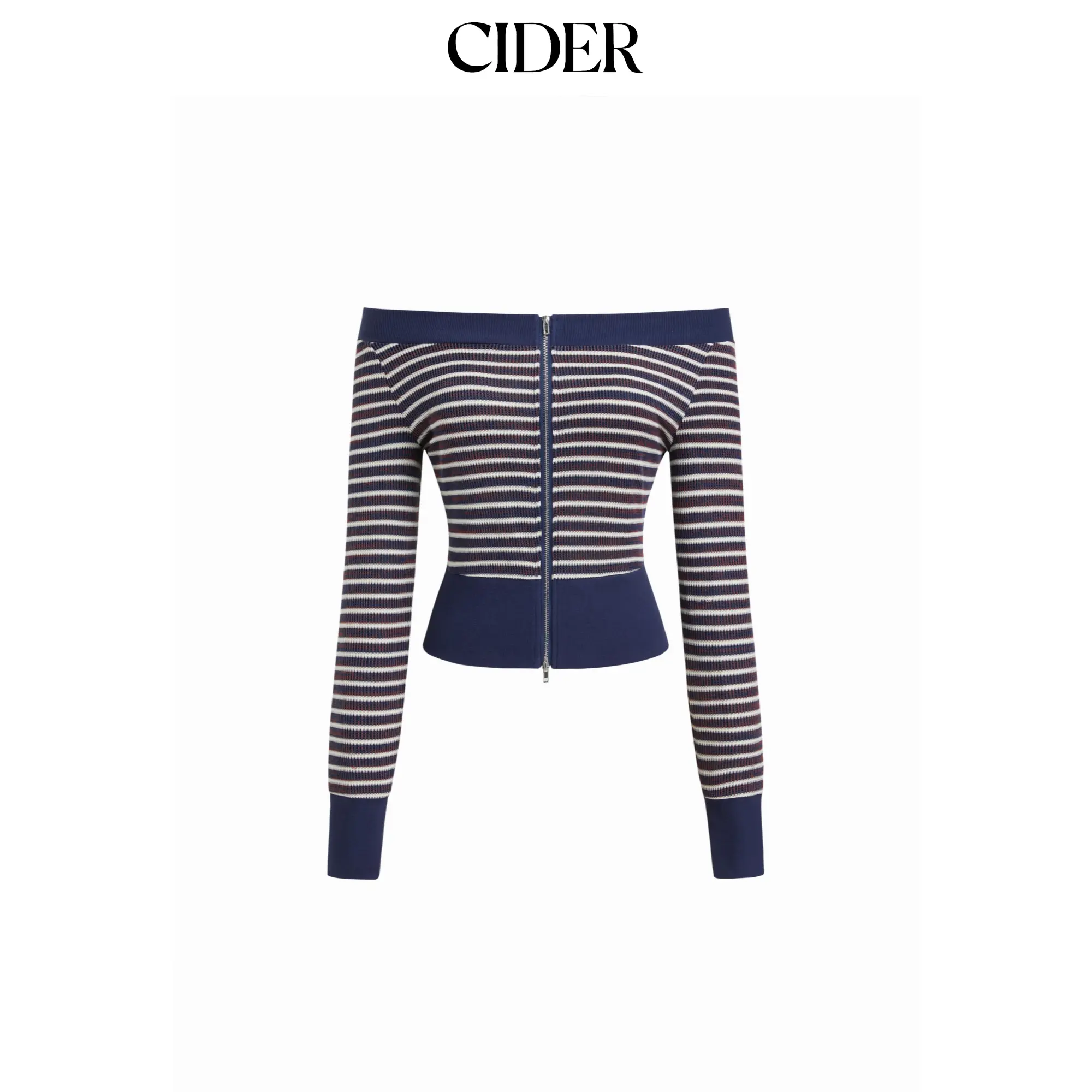 Cider Cotton-blend Off-shoulder Stripe Zip Through Sweatshirt SohoChic