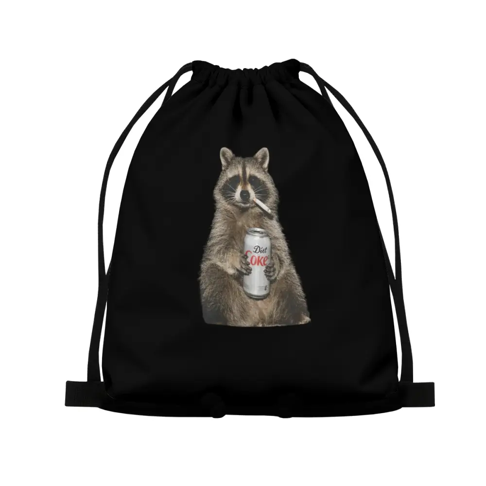 Funny Raccoon Diet Coke Lightweight Drawstring Backpack, Back to School Gym Bag for Teens, Ideal for Fitness Exercise