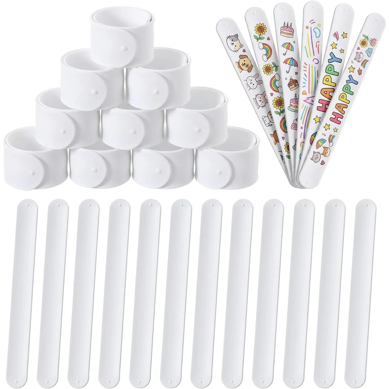 12 count White  Bracelets, DIY Blank  Bracelets for Adults, Funny Slaps Wrist Bracelet for Craft Painting Party Favors for Birthday Halloween Christmas Classroom Activities