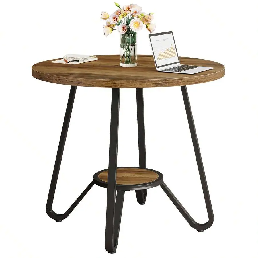 31.5" Round Wooden Conference Table, Small Meeting Table For 4 People, Compact Office Table For Small Spaces, 31.5" W X 31.5" D X 29.5" H