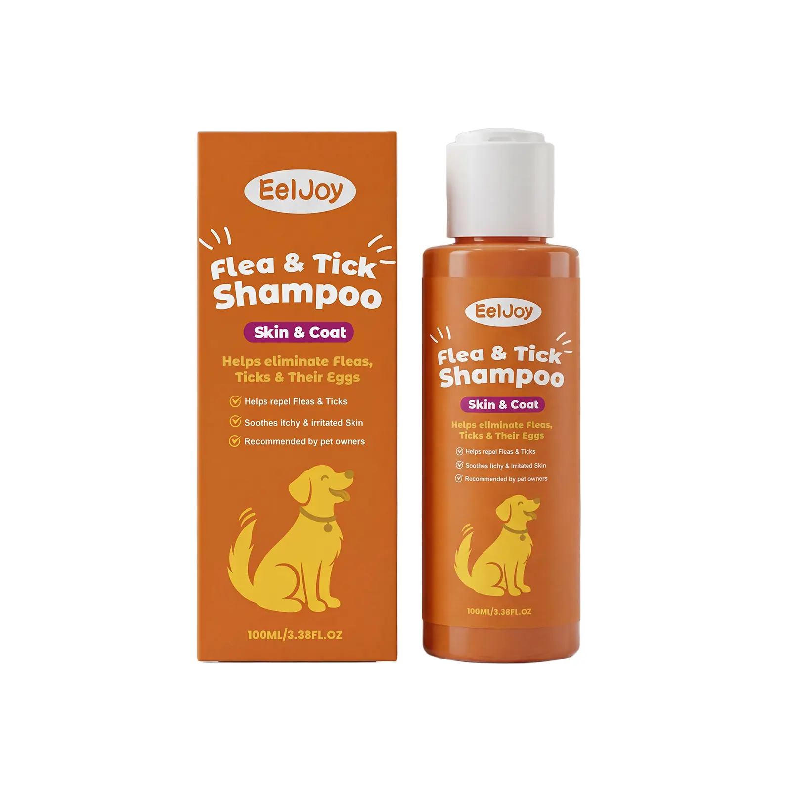 EelJoy Flea and Tick Shampoo for Dogs & Cats - Gentle Treatment with Decyl Glucoside, Tick Control, Skin Relief, Odor Remover, Natural Formula, Armor Plus, Daily Grooming Wash for Fluffy Coats