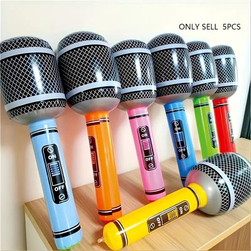 5pcs Inflatable Microphone Props, PVC Material, Lightweight, Multi-Color Options, Party Decorations & Stage Performance Accessories, Random Colors