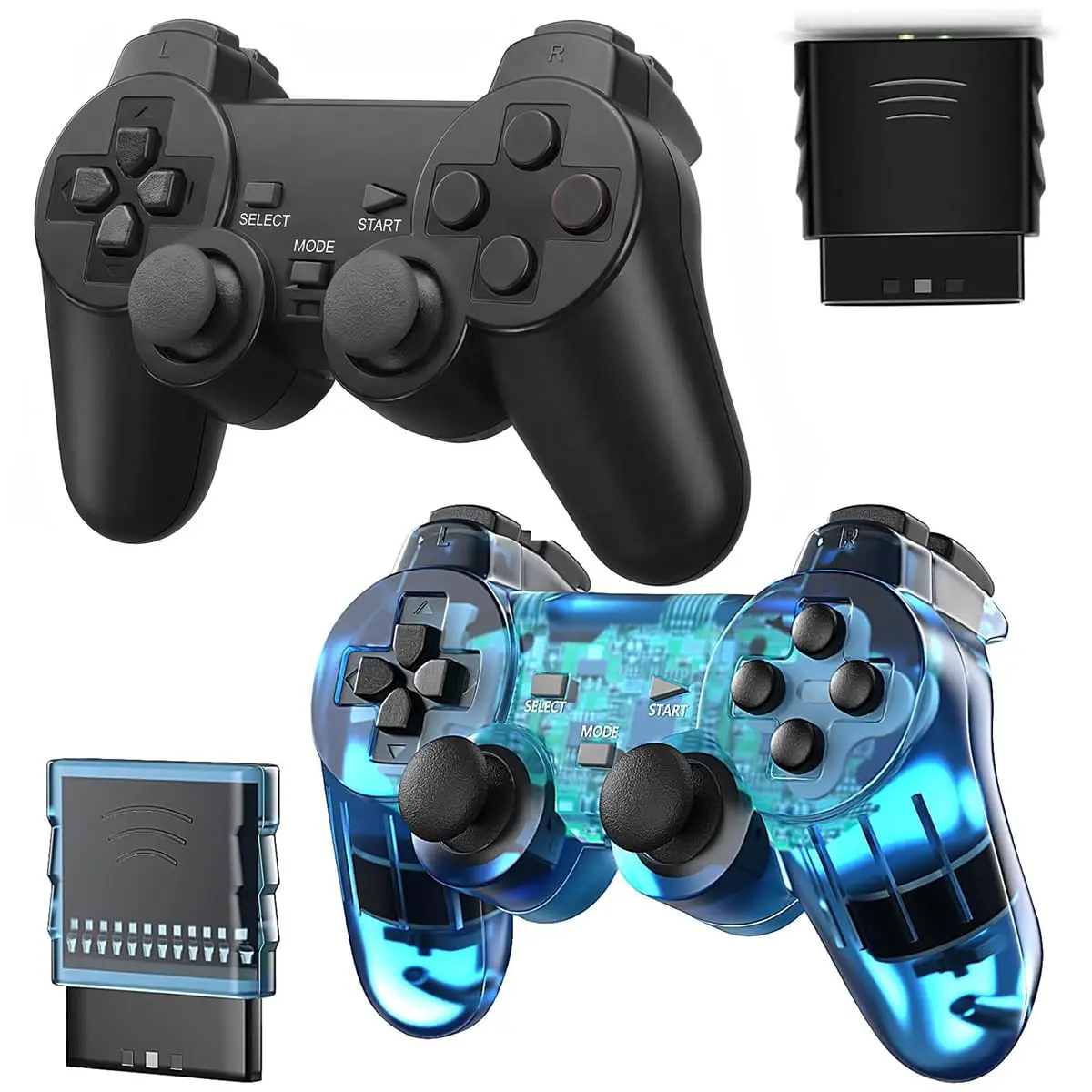 PS2 Console Compatible Controller - Black and Blue Gaming Accessory with Plug Connection, Ultra-Accurate Joystick, 360-Positioning, Synthetic Build, Double Shock Experience, Manufacturer Warranty for PS2 Gamers