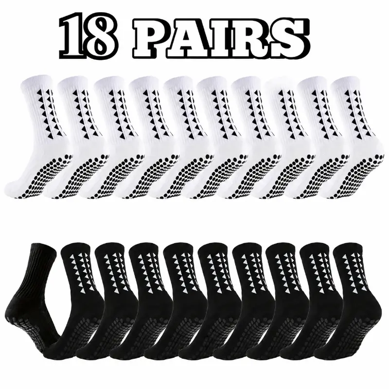 Male Basic Grip Socks, Mid Calf Athletic Cut with Non-Slip Towel Bottom, Cushioned Heel for Running, Breathable & Moisture-Wicking, 3-18 Pairs