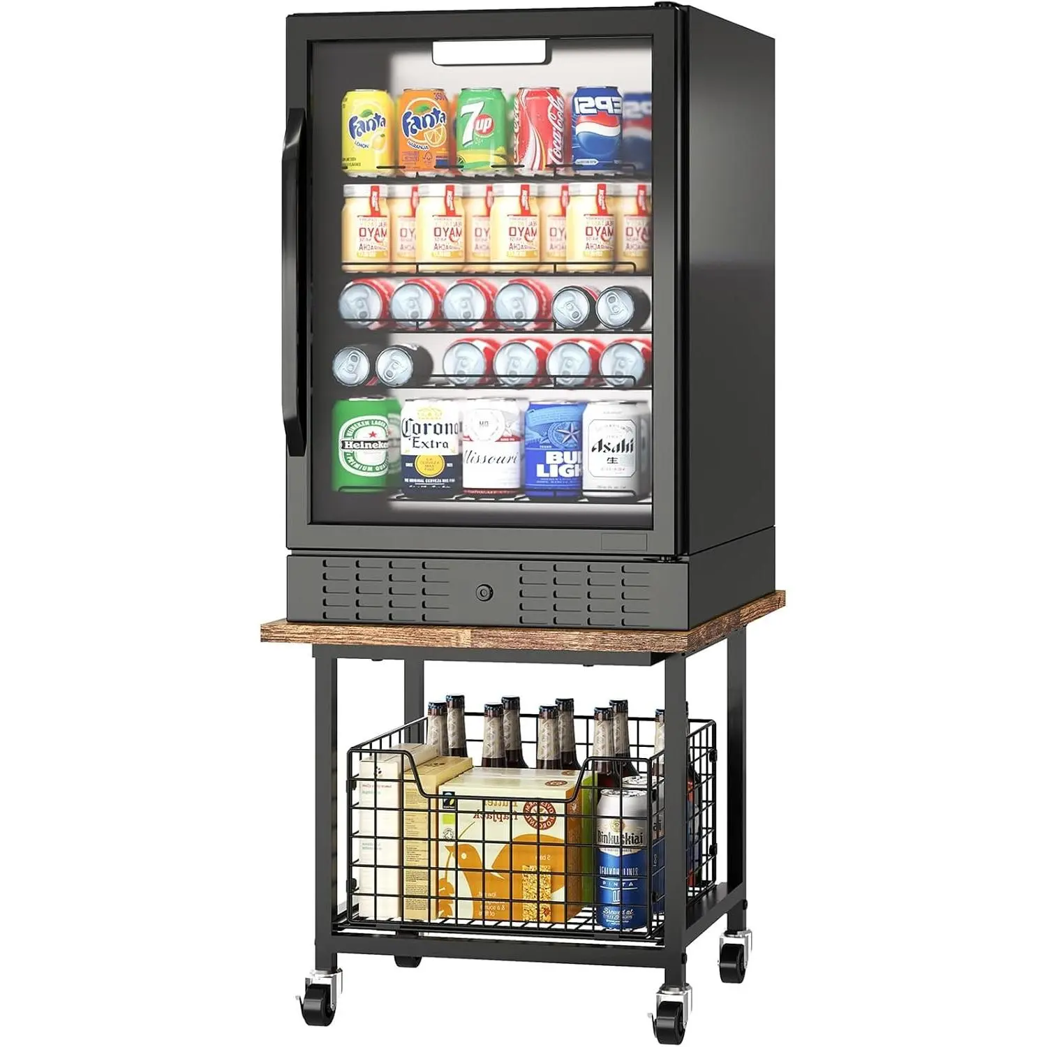 Mini Fridge Stand with Storage, Small Refrigerator Stand with Wheels, Rolling Mini Fridge Cart-Max Load 300 LBS Heavy Microwave Printer Stand Utility Cart for Dorm, Apartment, Kitchen, Office (Brown)Gift.